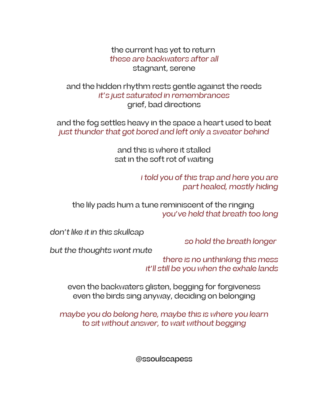 Poem by LJ Moon via soulscapes: Backwaters